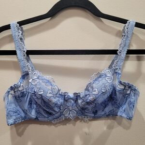 Chantelle C Chic Sexy Plunge Bra Lace Underwire Sky Blue Sz 34B Style 2165